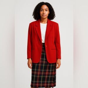 VintageSummit Hill Petite wool cashmere, blend, blazer, and plaid wrap skirt set